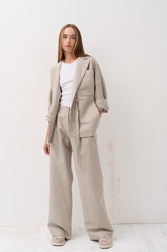 Сет лляний жакет зі штанами пісок (ЖА 15+БР 78)